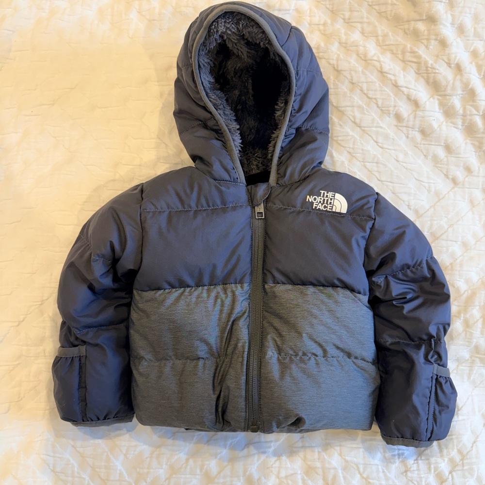 The North Face Hooded Kids Puffer Jacket in Navy and Charcoal